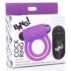 Bang Silicone Cock Ring and Bullet - USB Rechargeable Vibrating Cock Ring with Wireless Remote in Black Purple COCK RINGS