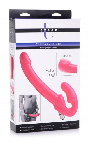 Strap U 7X Revolver Slim 8 Inch Vibrating Strapless Strap On Pink Default Title > Realistic Dildos and Vibes > Strapless Strap Ons