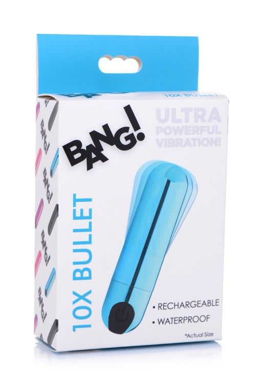 Bang! 10X Rechargeable Vibrating Metallic Bullet Vibrator in Blue Blue BULLETS