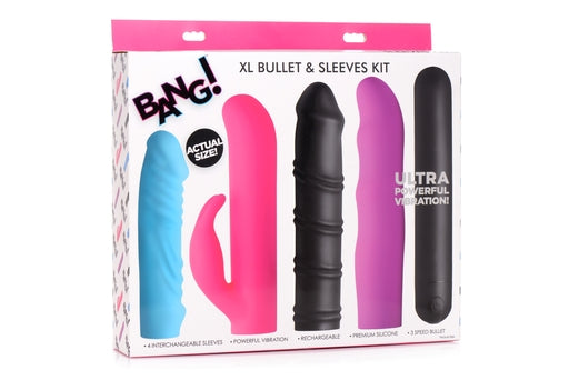 Bang! 4-in-1 XL Bullet and Sleeve Kit with 4 Unique Silicone Sleeves in Pink, Purple, and Black Default Title BULLETS