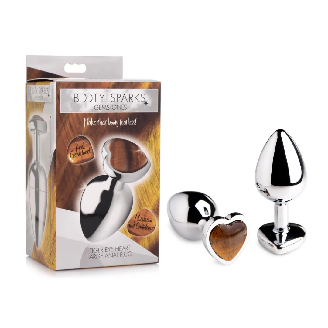 Booty Sparks Gemstones Tiger's Eye Heart Large Silver Anal Plug Default Title > Anal Range > Jewel Butt Plugs