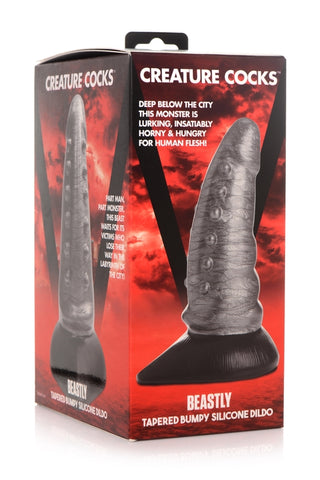 Creature Cocks Beastly Tapered Bumpy Silicone Dildo – Suction Cup Base Silicone Dildo Silver Fantasy Dongs