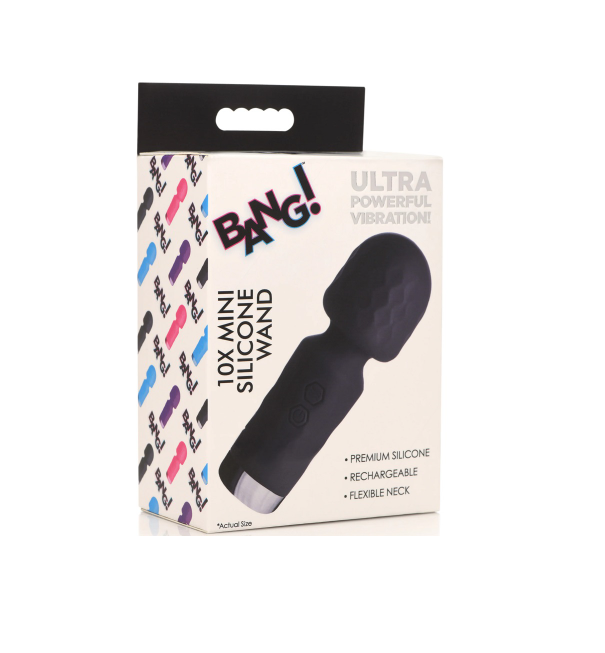Bang 10X Mini Silicone Wand Black - Compact and Powerful Vibrator Black > Sex Toys For Ladies > Wand Massagers and Attachments