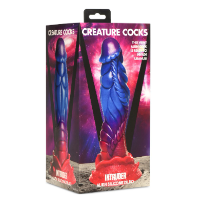 Creature Cocks Intruder Alien Silicone Dildo Purple Blue Pink 9 Inch with Suction Cup Multi Fantasy Dongs