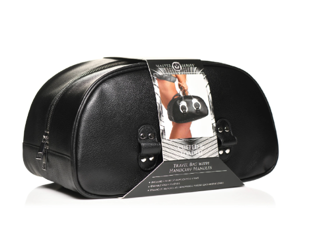 Master Series Cuffed and Loaded Black Vegan Leather Travel Bag with Handcuff Handles 13 x 7.25 x 7 Inches Default Title Adult Toy Storage