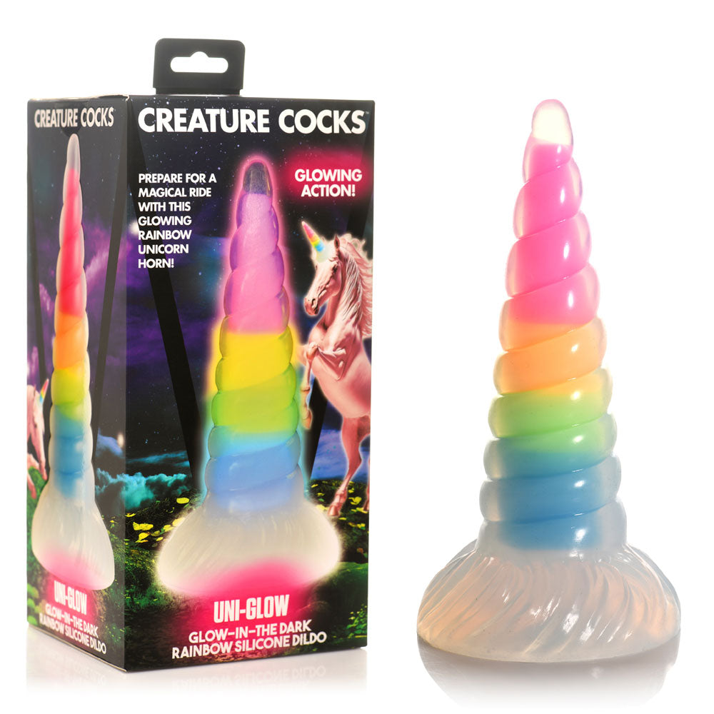 Creature Cocks Uni-Glow Glow in Dark Rainbow 19.5cm Unicorn Dildo Coloured > Dildos > Fantasy