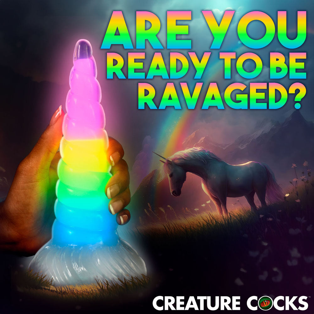 Creature Cocks Uni-Glow Glow in Dark Rainbow 19.5cm Unicorn Dildo > Dildos > Fantasy