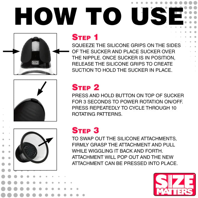 Size Matters 10X Rotating Silicone Nipple Suckers with Attachments – Hands-Free Nipple Stimulator > Sex Toys > Nipple Suckers