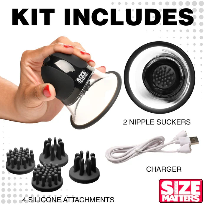 Size Matters 10X Rotating Silicone Nipple Suckers with Attachments – Hands-Free Nipple Stimulator > Sex Toys > Nipple Suckers