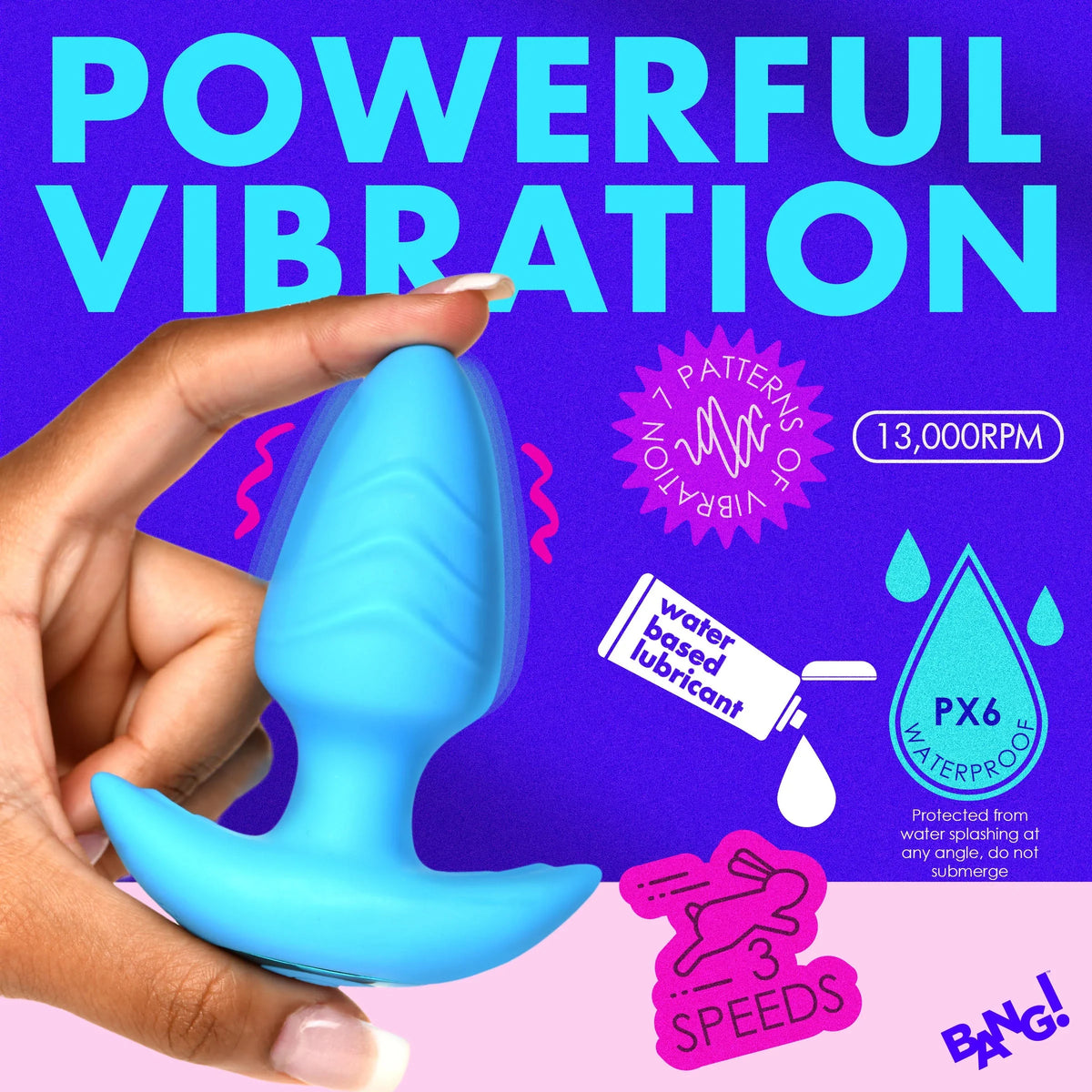 Bang 10X Rotating and Vibrating Silicone Butt Plug with Remote Control - Blue > Anal Range > Vibrating Butt Plugs