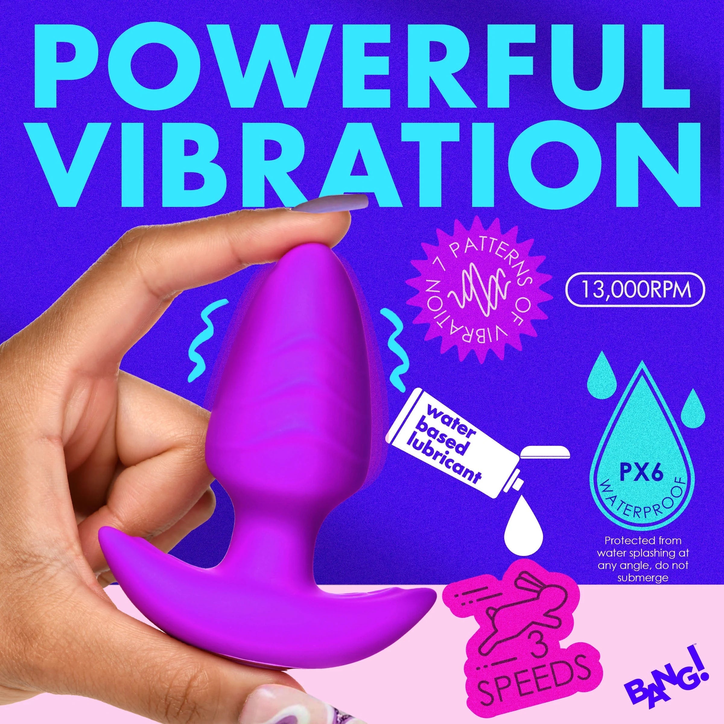 XR Brands | BANG! 10X Rotating & Vibrating Silicone Butt Plug w/ Remote - Purple