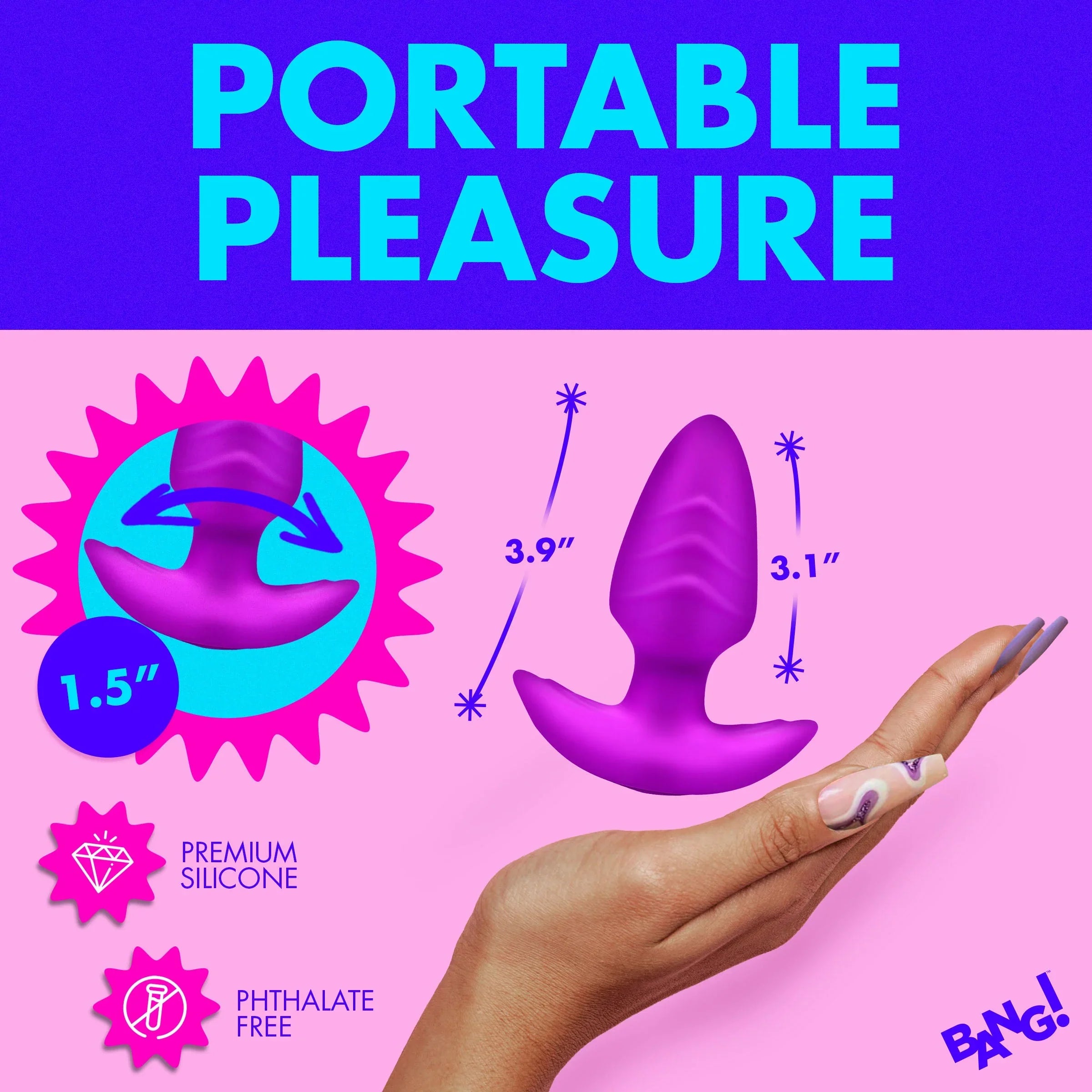 XR Brands | BANG! 10X Rotating & Vibrating Silicone Butt Plug w/ Remote - Purple