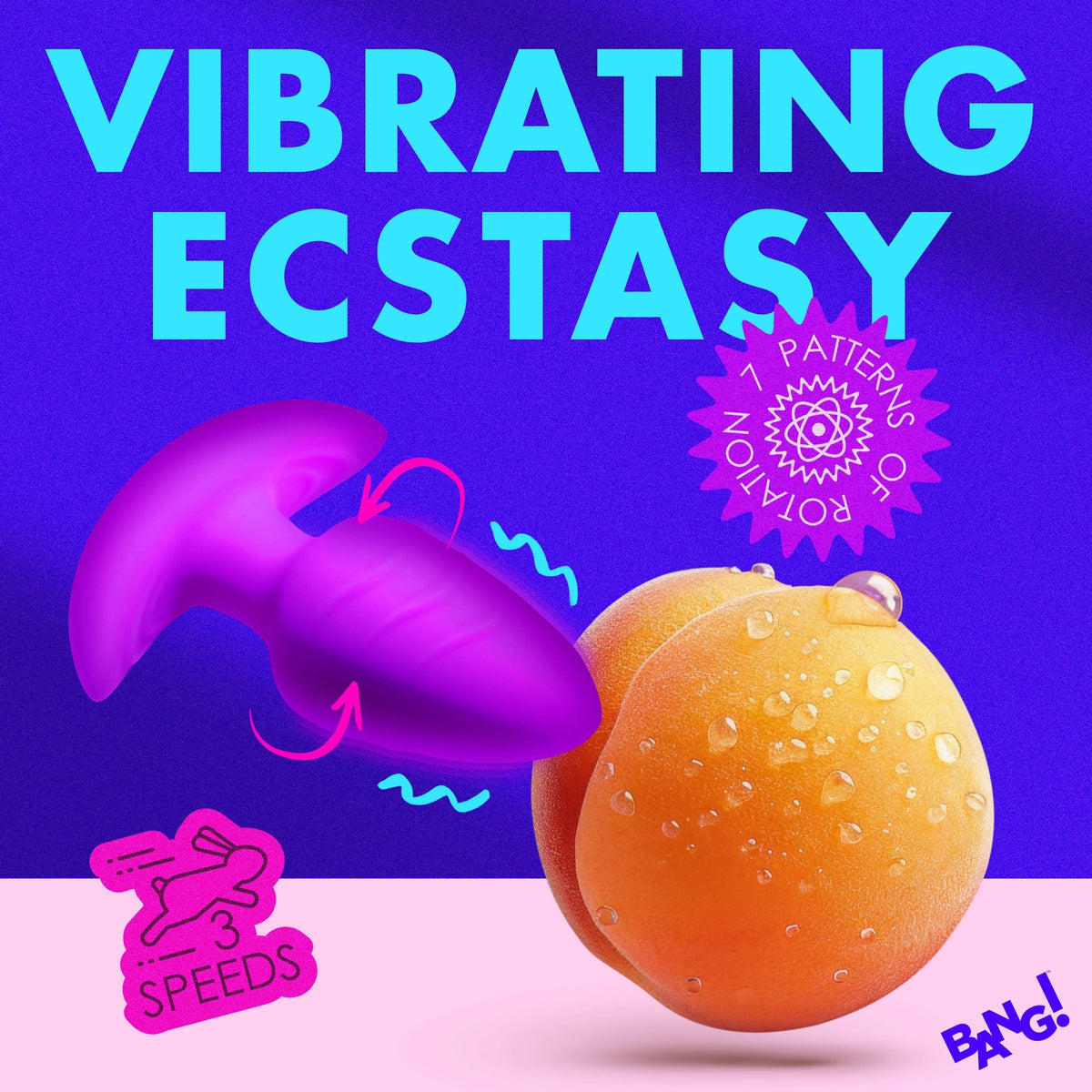 XR Brands | BANG! 10X Rotating & Vibrating Silicone Butt Plug w/ Remote - Purple