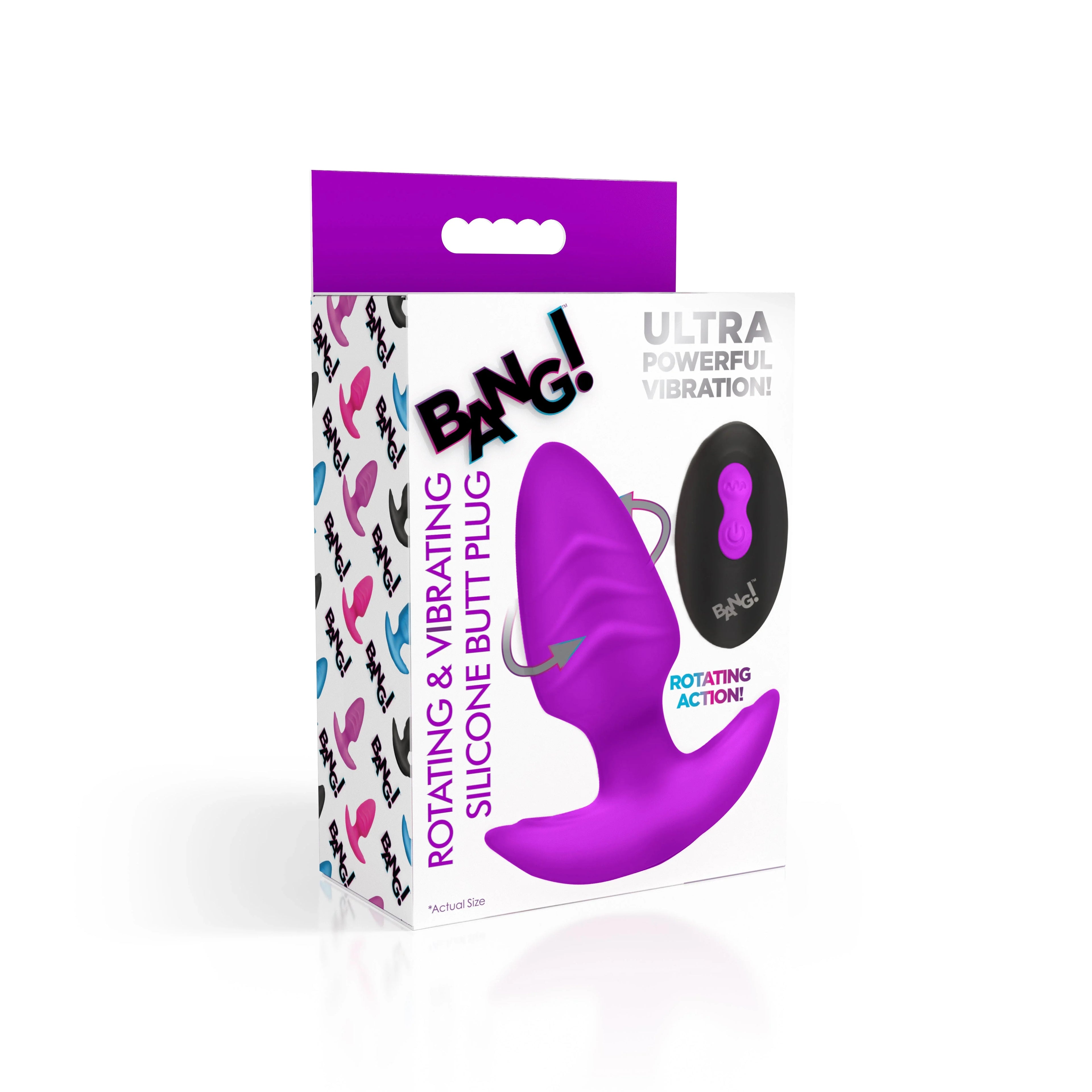 XR Brands | BANG! 10X Rotating & Vibrating Silicone Butt Plug w/ Remote - Purple