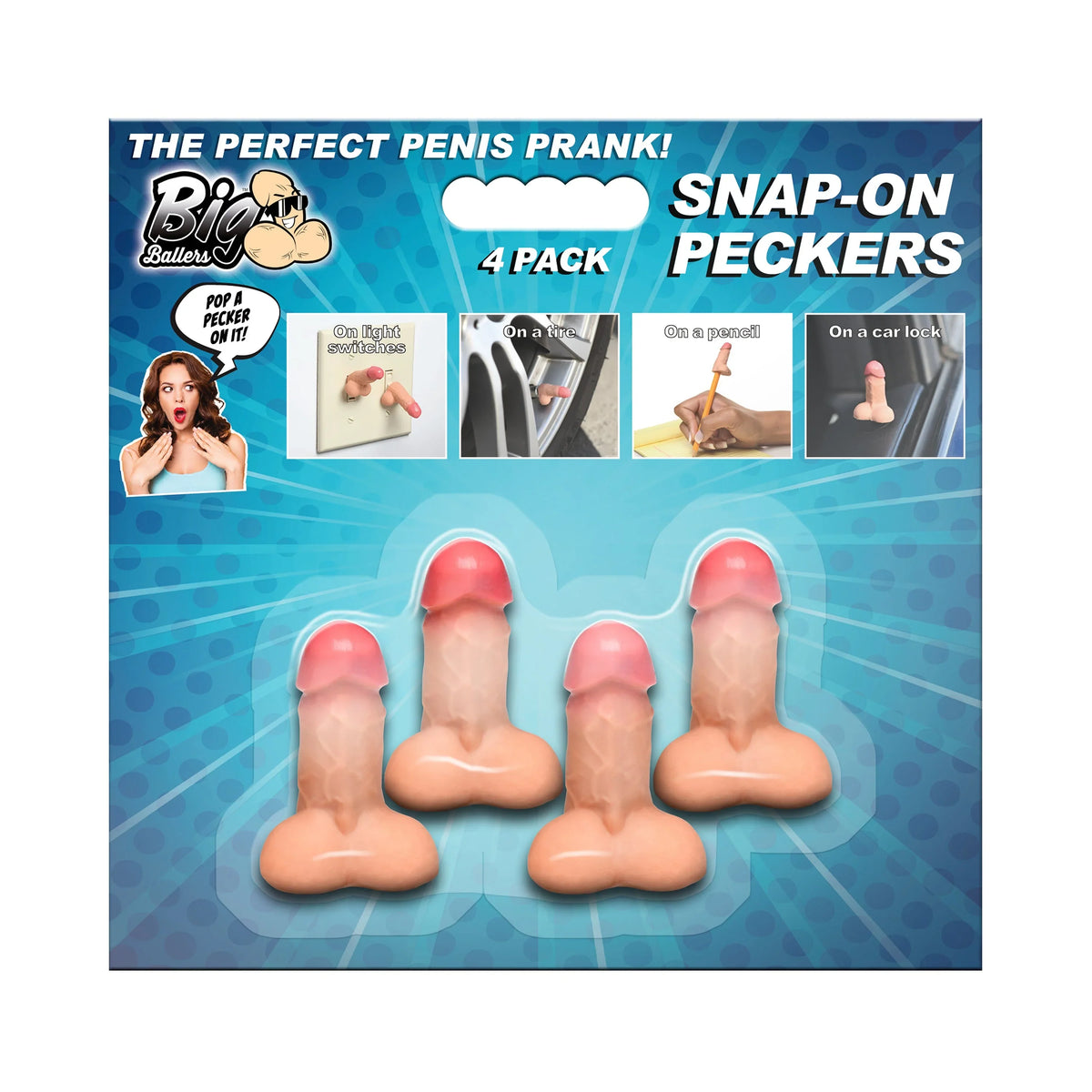 Big Ballers Snap-On Peckers (4 Pack) – Mini Dildo Set > Novelties > Gag Gifts