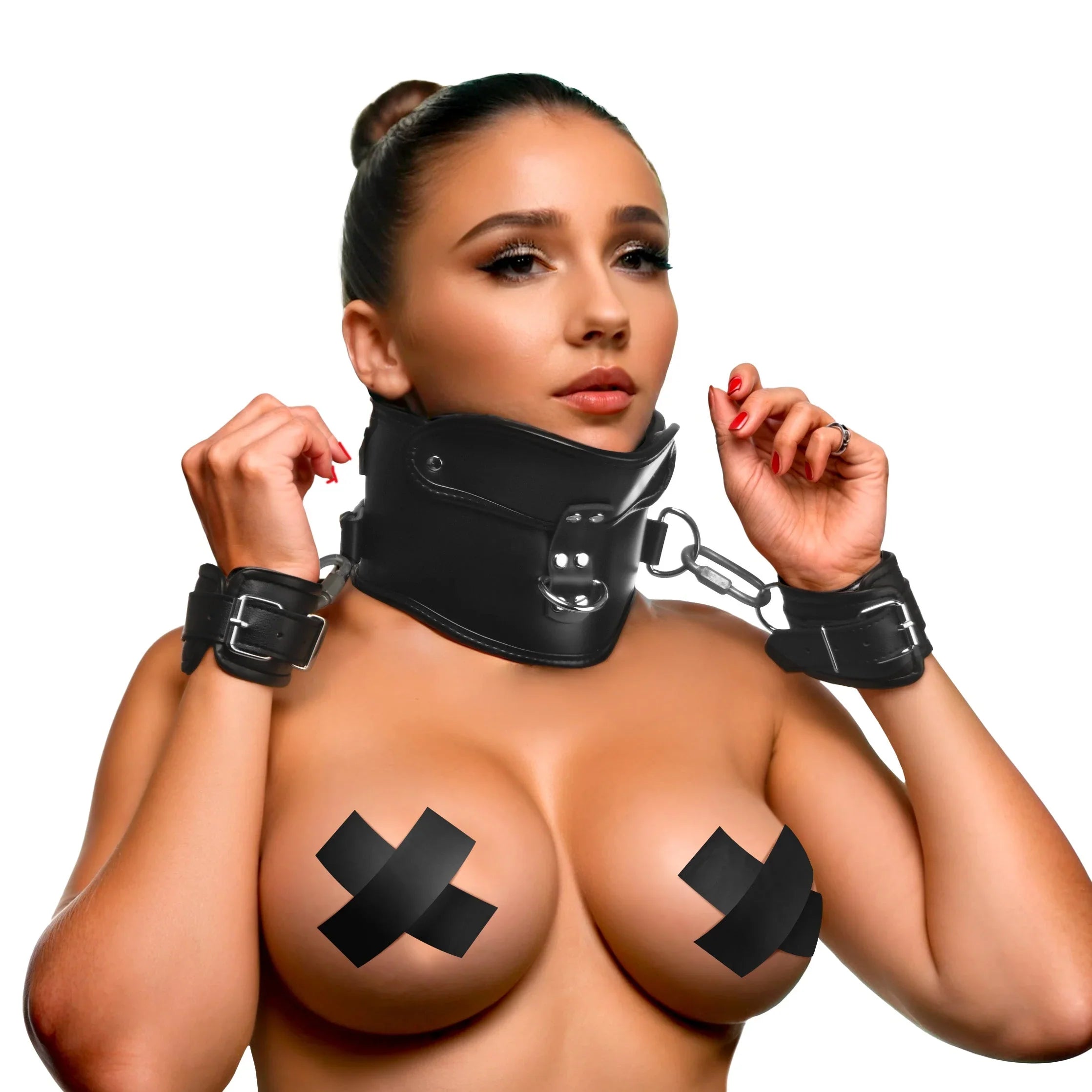 Master Series Rigid Locking Posture Collar with Chin Brace – Adjustable BDSM Collar > Bondage Gear > Collars & Leashes