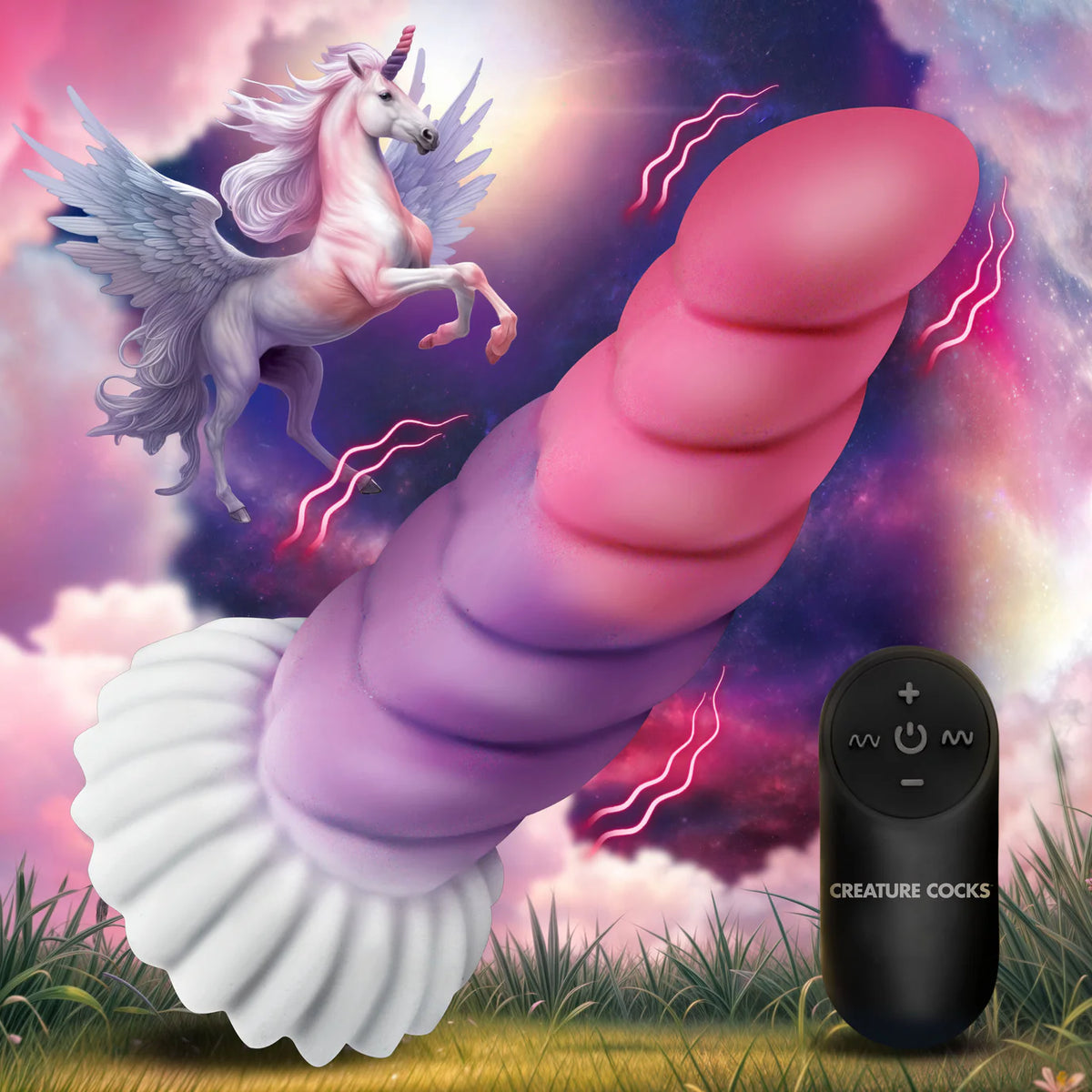 Creature Cocks Cloud Rider Unicorn (Pink Purple White) – 5.6" Vibrating Silicone Dildo > Dildos > Fantasy