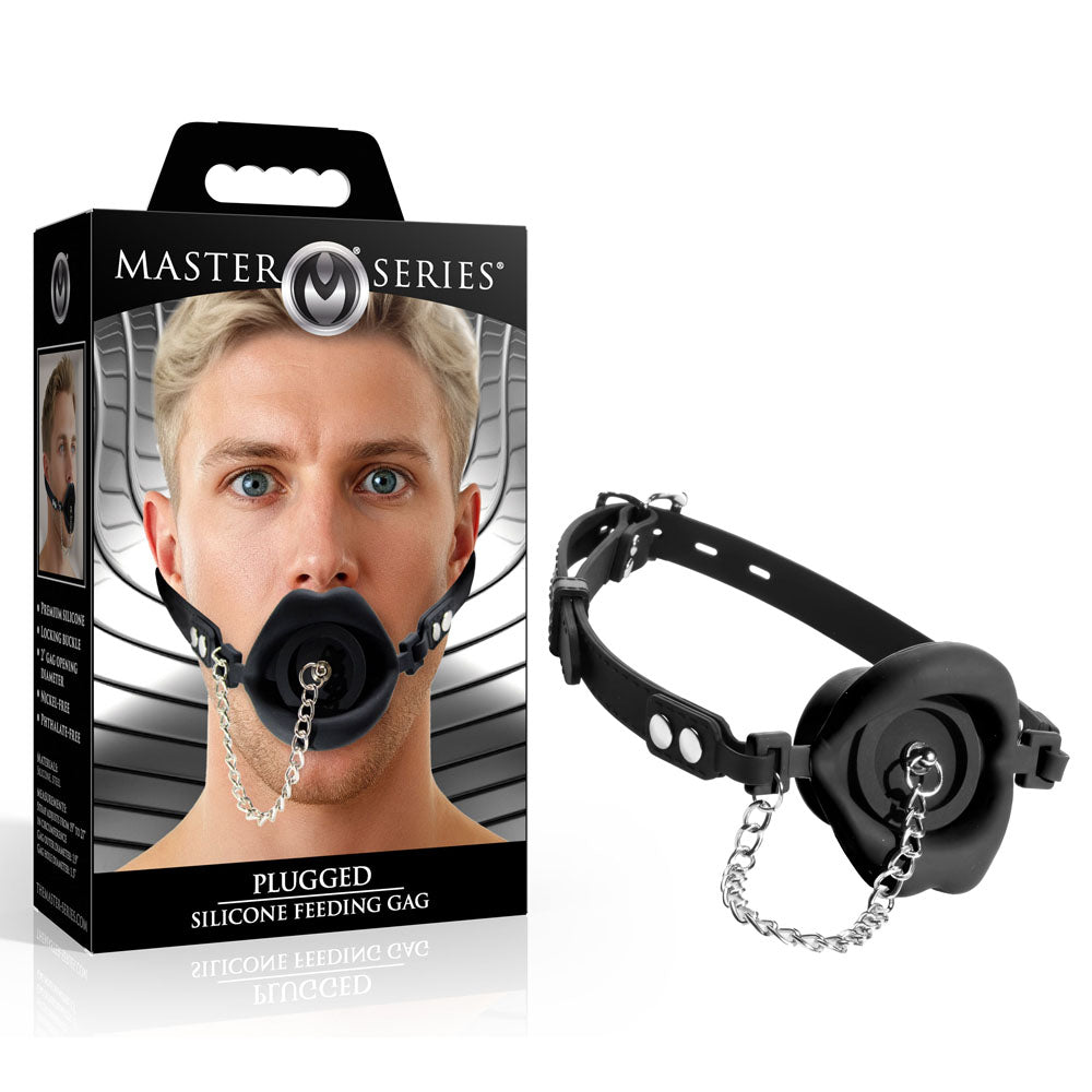 Master Series Plugged Silicone Feeding Gag Black > Bondage Gear > Gags and Bits