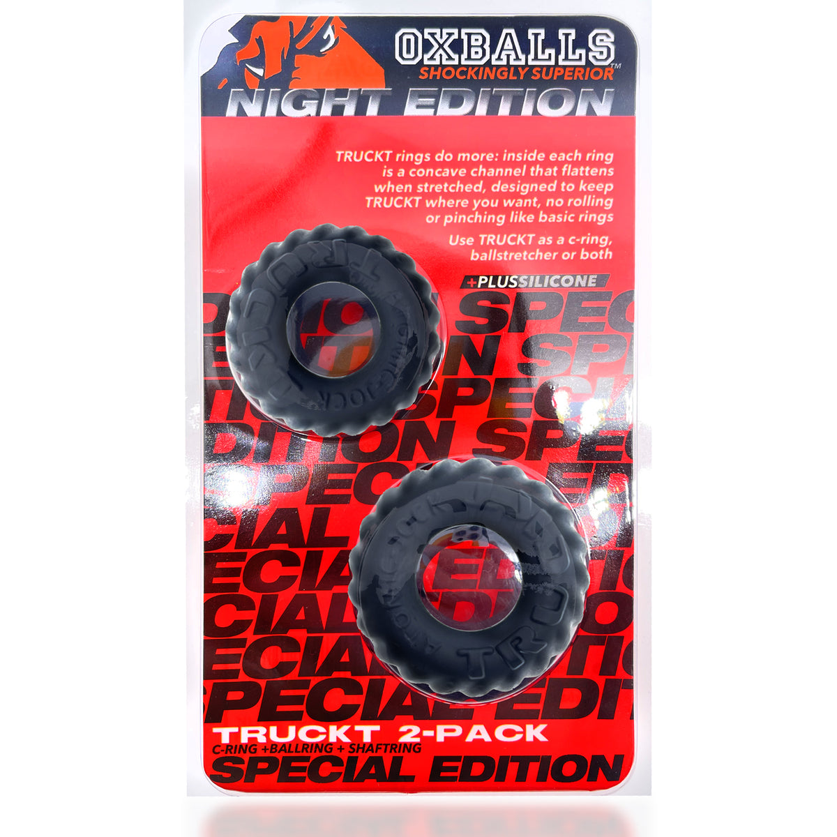 Oxballs Truckt 2 Piece Cockring Plus Silicone Special Edition Night Black Black Cockrings