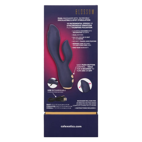 Chic Blossom Navy Blue Flexible Silicone Dual Motor Vibrator with Gold Accents, 10 Speeds, Waterproof and Rechargeable Purple > Vibrators > Ladies > Rabbit