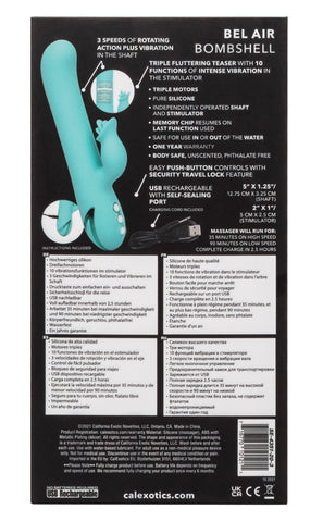California Dreaming Bel Air Bombshell Silicone Vibrator in Aqua Blue with Triple Motors and 10 Vibration Functions > Vibrators > Ladies > Rabbit