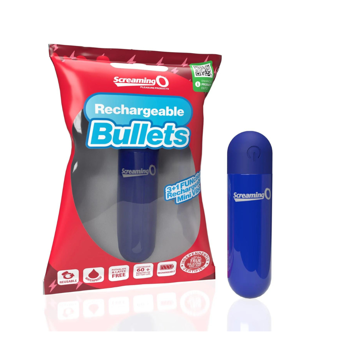 Screaming O Rechargeable Bullets Blue Compact Waterproof Mini Vibrator Blue BULLETS