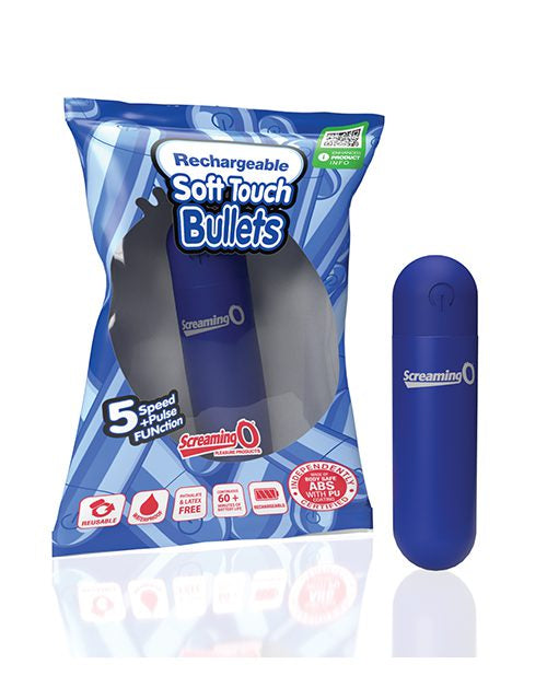 Screaming O Soft Touch Rechargeable Bullet Vibrator Blue Compact 5 Speed Pulse Function Blue BULLETS