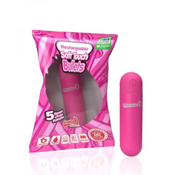 Screaming O Soft Touch Rechargeable Bullet Vibrator Pink Compact Size Waterproof Pink BULLETS