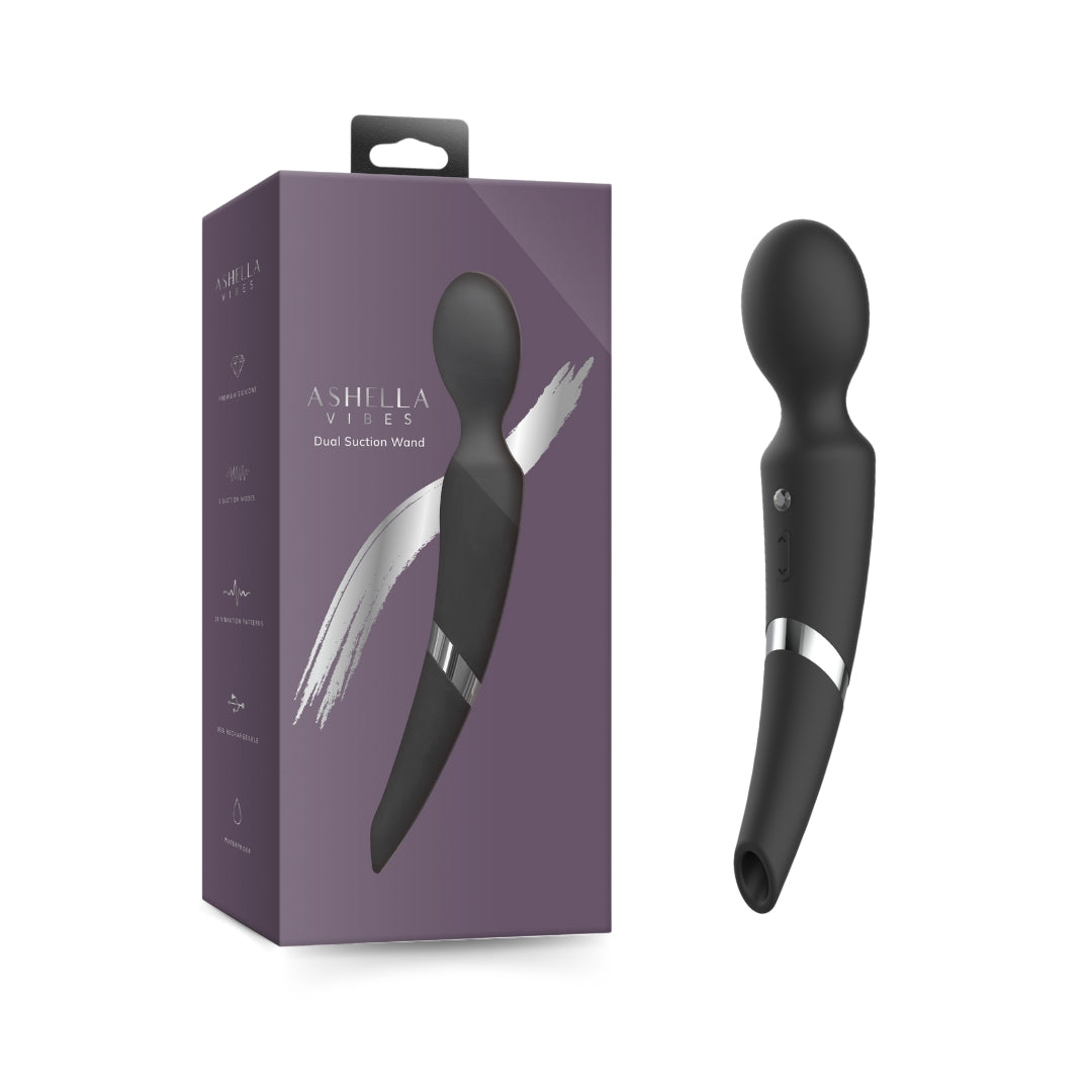 Ashella Vibes Dual Suction Wand Black Silicone USB Rechargeable Waterproof Default Title Electric Massager