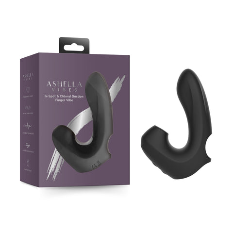 Ashella Vibes Black G-spot and Clitoral Suction Finger Vibe Waterproof Default Title Suction Stimulator