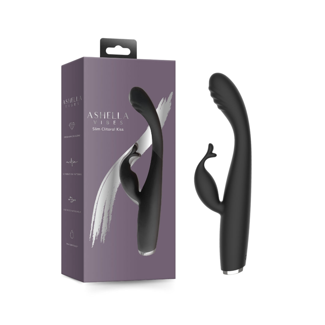 Ashella Vibes Slim Black Clitoral Kiss Vibrator USB Rechargeable Waterproof Silicone Default Title VIBRATORS-RABBIT-MULTI