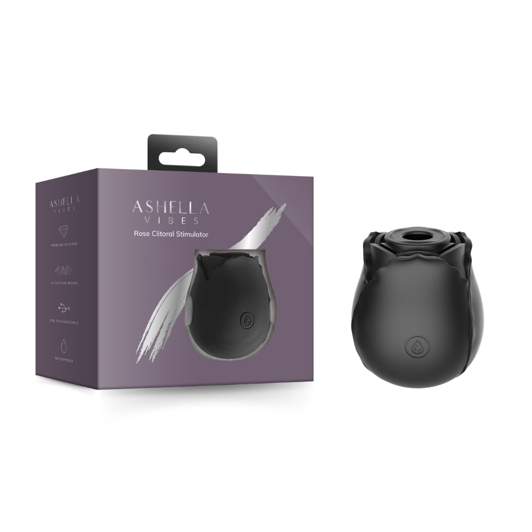 Ashella Vibes Rose Clitoral Stimulator Black USB Rechargeable Waterproof Premium Silicone Default Title Rose Stimulators