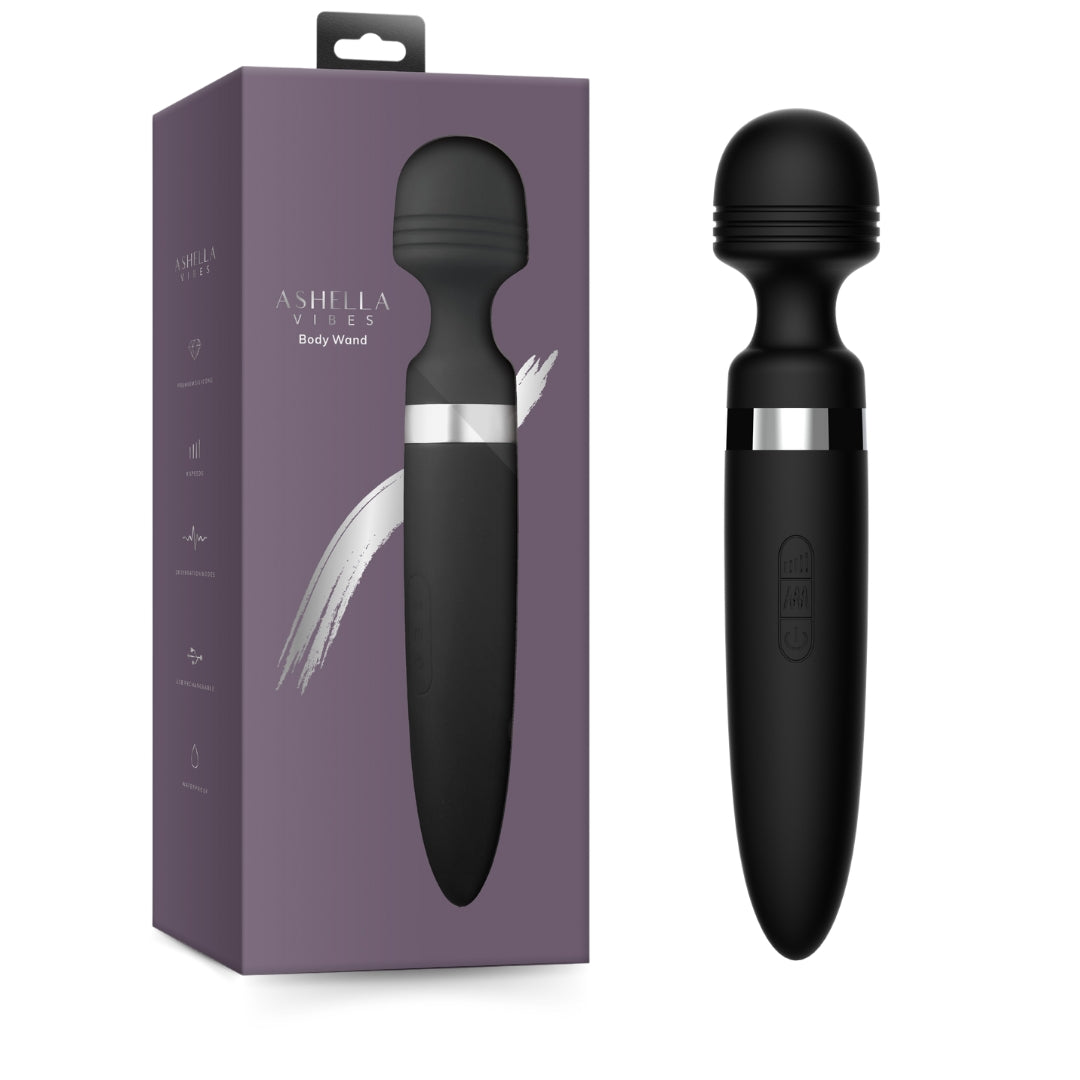 Ashella Vibes Body Wand Black Rechargeable Silicone Massager with 8 Speeds and 20 Vibration Modes Waterproof Default Title Electric Massager