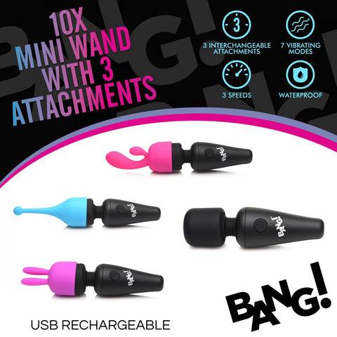 Bang! 10X Mini Wand with 3 Attachments in Black, Purple, and Pink - Powerful Vibrator with Premium Silicone > Sex Toys > Mini Massagers