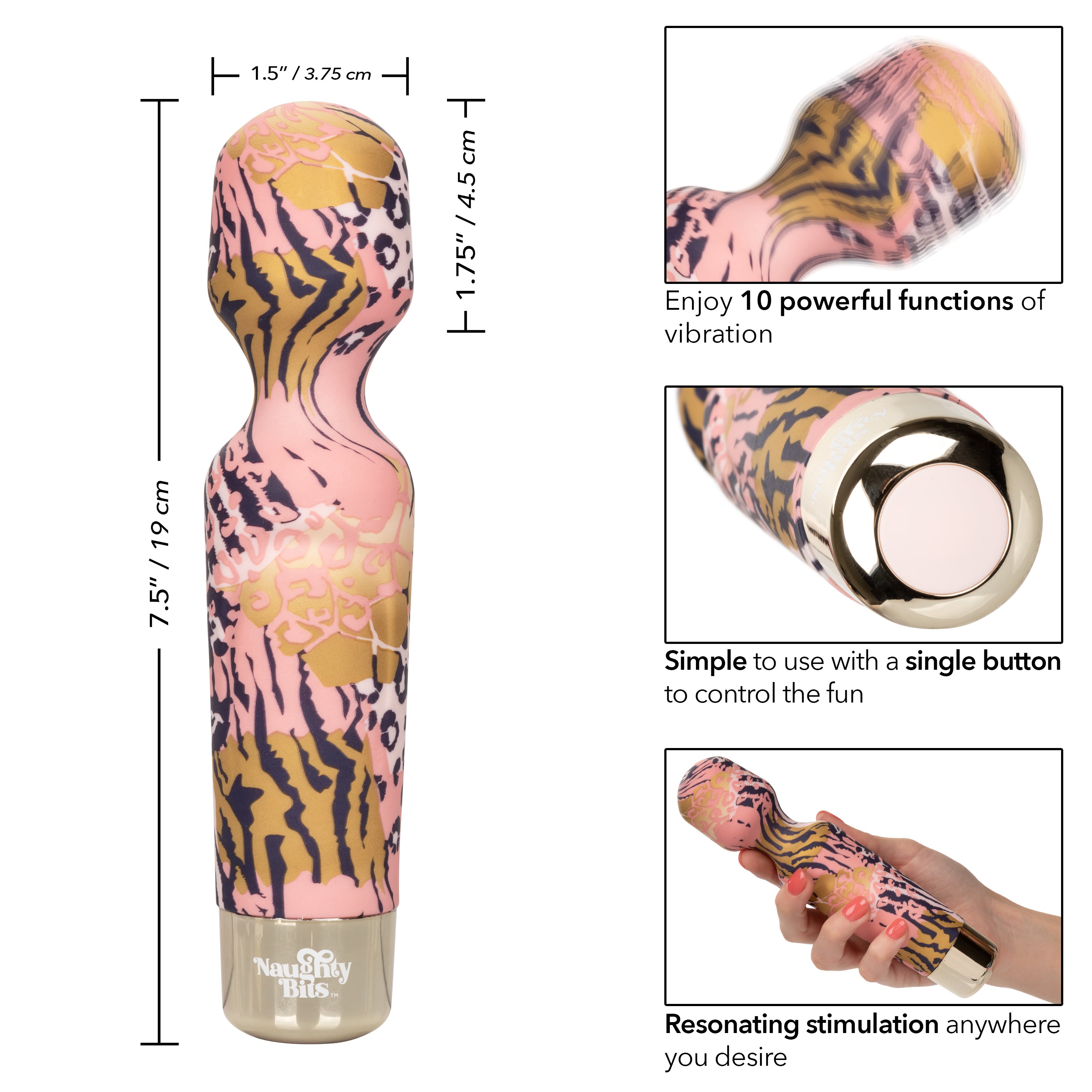 Naughty Bits WTF Wand to Fuck Pink and Gold Flexible Silicone Personal Massager - Waterproof > Sex Toys > Mini Massagers