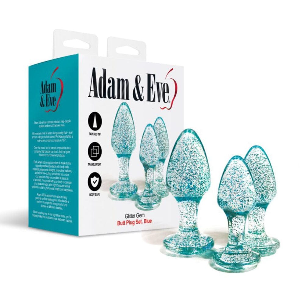 Adam & Eve Glitter Gem 3-Piece Butt Plug Set - Blue Sparkle (8.1cm/9.4cm/11.2cm) Blue > Anal Range > Butt Plug Kits
