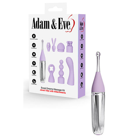 Adam & Eve Sweet Dreams Massager Kit 8 Tips Lavender Rechargeable Purple STIMULATORS