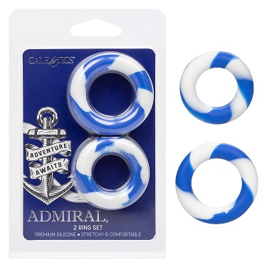 Admiral 2 Ring Set Premium Blue and White Silicone Enhancers, Stretchy and Comfortable COCK RING Set