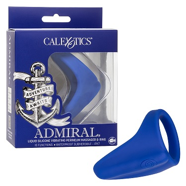 Admiral Liquid Silicone Vibrating Perineum Massager and Ring Blue Waterproof IPX7 Cock Rings Vibrating