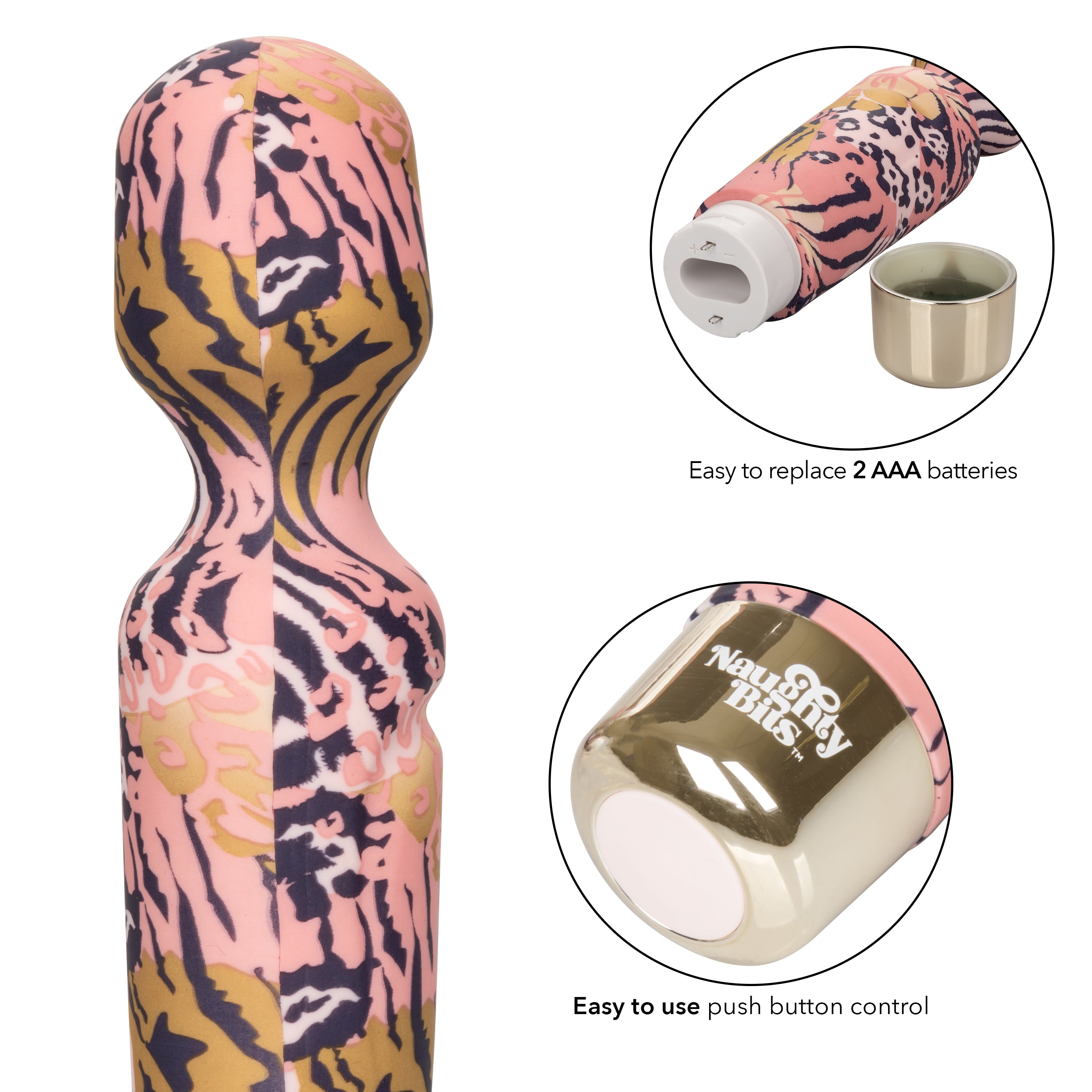 Naughty Bits WTF Wand to Fuck Pink and Gold Flexible Silicone Personal Massager - Waterproof > Sex Toys > Mini Massagers