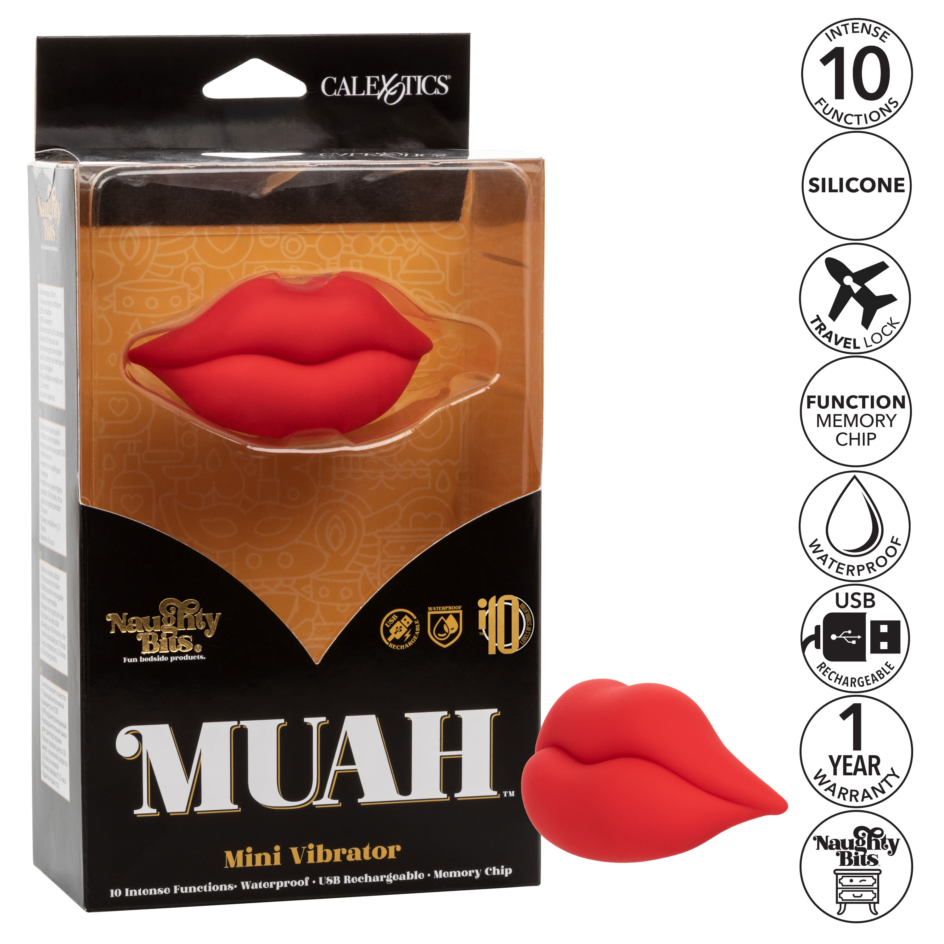 Naughty Bits MUAH Mini Red Lip-Shaped Silicone Vibrator 3.25 Inches Waterproof > Vibrators > Standard Vibrators