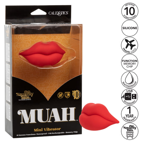 Naughty Bits MUAH Mini Red Lip-Shaped Silicone Vibrator 3.25 Inches Waterproof > Vibrators > Standard Vibrators