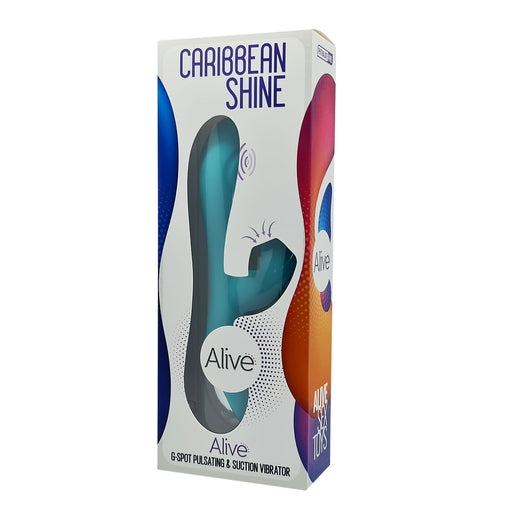 Alive Caribbean Shine Blue Teal G-Spot Pulsating and Suction Vibrator 21 cm Length 4.15 cm Diameter Waterproof Splashproof IPX5 Suction Stimulator