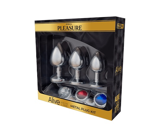 Alive Metal Plug Kit with Shiny Diamond Tips in Multiple Colors, Set of Three Metal Plugs for Anal Pleasure > Anal Range > Butt Plug Kits