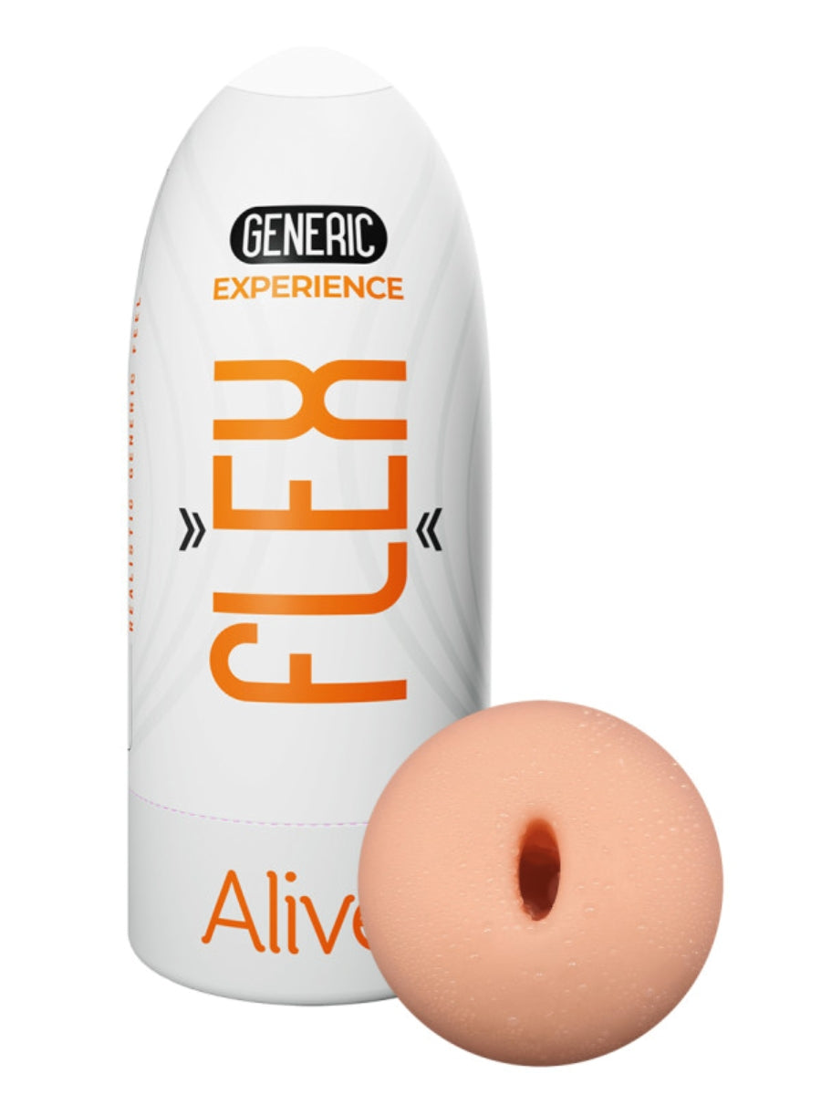 Alive Flex Masturbator in Retail Packaging with Flesh Entrance Hole View