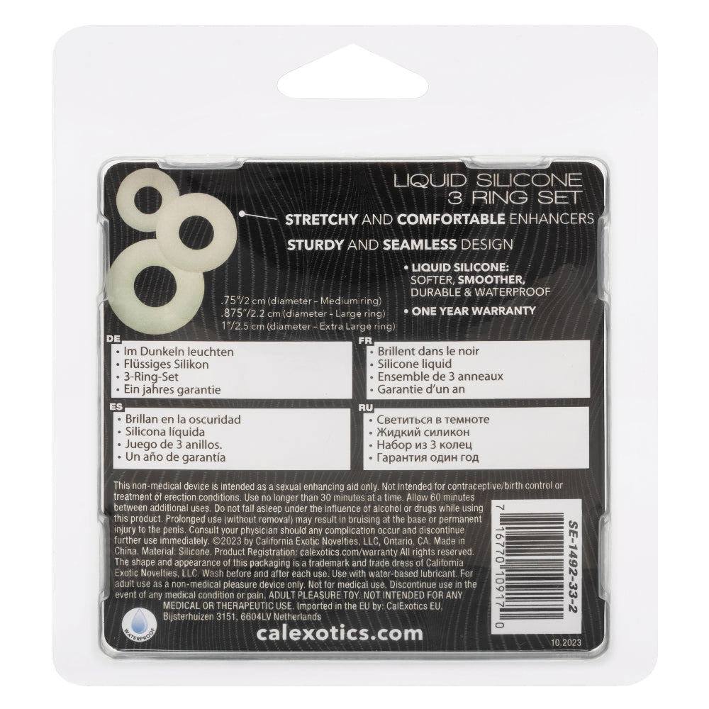 Alpha Glow-In-The-Dark Liquid Silicone 3 Ring Set in White with Multiple Sizes COCK RING Set