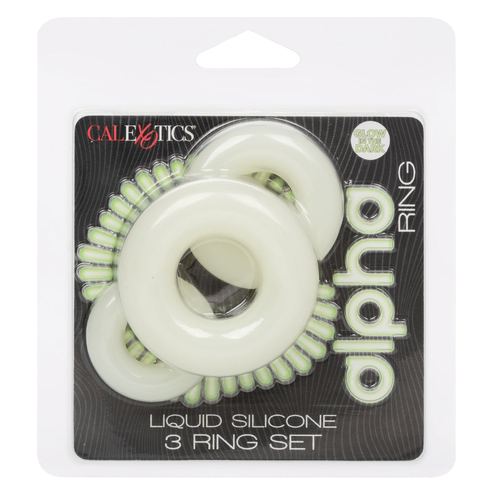 Alpha Glow-In-The-Dark Liquid Silicone 3 Ring Set in White with Multiple Sizes COCK RING Set
