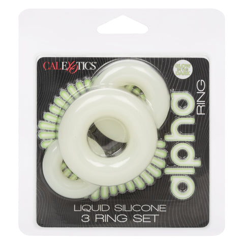 Alpha Glow-In-The-Dark Liquid Silicone 3 Ring Set in White with Multiple Sizes COCK RING Set