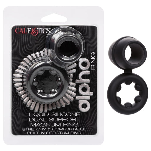 Alpha Liquid Silicone Dual Magnum Ring Black Stretchy Comfortable Size > Cock Ring > Sling