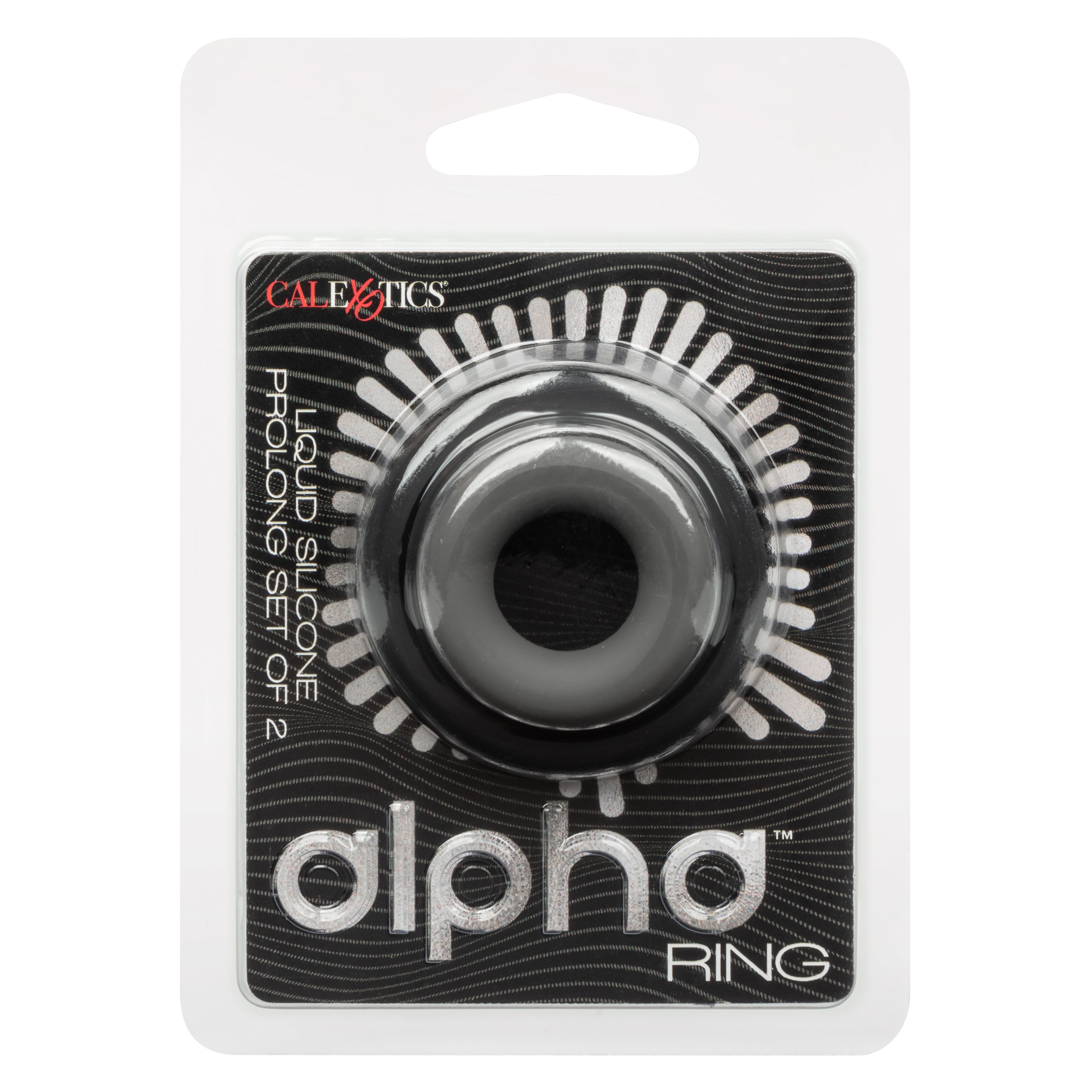 Alpha Liquid Silicone Prolong Set of 2 Stretchy Comfortable Rings in Black, Small 0.75” and Large 1” Diameter > Cock Ring > Sets